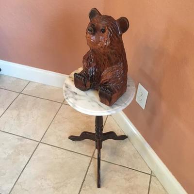carved wooden bear Bombay company wood/marble stand 