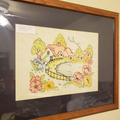 VINTAGE EMBROIDERY FRAMED AND MATTED $25
26"X20"