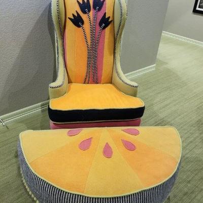 (No. 5) Eclectic Armchair and Ottoman ~ One of a Kind & hand-made by local artist ~ warm colors, a work of art! Seat cushion is...