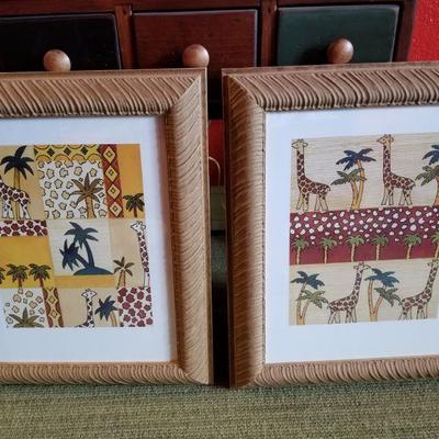 (No. 152) Set of 2 giraffe theme prints with nice frames.  15" x 18" each.  $40 for the set
