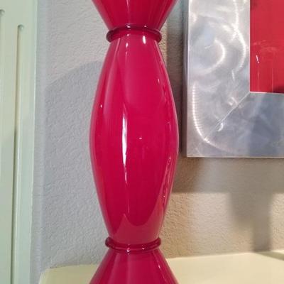 (No. 119) Red tall Murano glass vase ~ Italy 17.5" tall~ $50 
