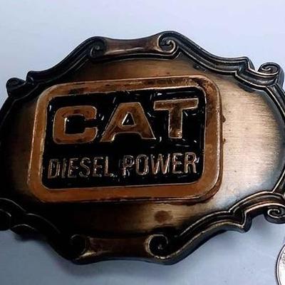https://www.ebay.com/itm/124143286943 AB0007 USED VINTAGE CAT DIESEL POWER BRONZE BELT BUCKLE $10.00 RAINTREE 1978 RECTANGLE shape BOX 74...