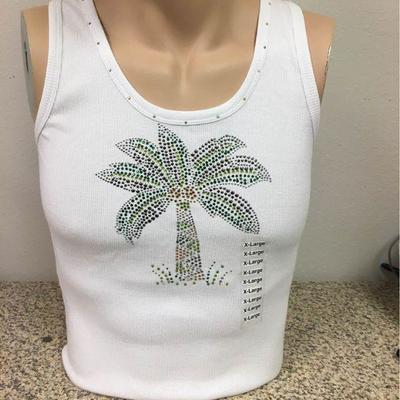https://www.ebay.com/itm/124142008997 KB0075: Bedazzled White Tank Top with Palm Tree X-Large