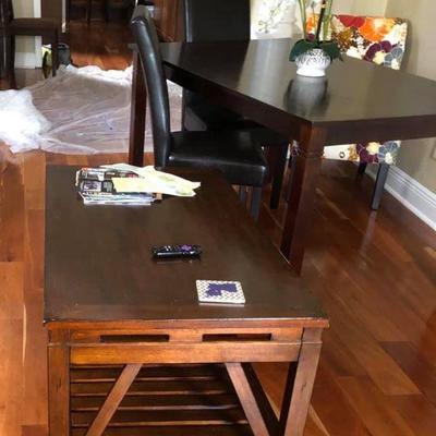 PA008 Coffee Table $95, Dinning Table w/ 4 Leather Chairs $250, Cloth Occasional Chair $45, Flower on Table $10 .
We will not hold unless...