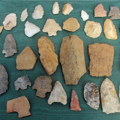 Lot 52: Native American Spearheads, Scrapes, Drills, Knives and single Pot Shard from South Carolina and Georgia  $40