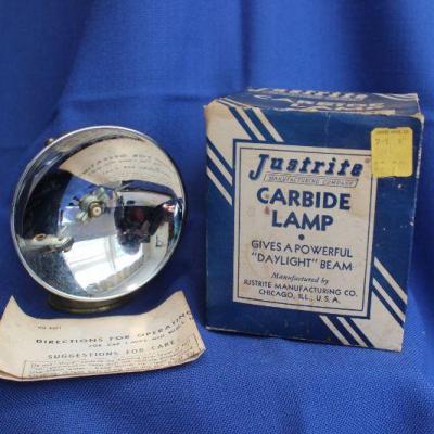 Lot 103: Justrite Carbide Lamp in Box with Directions $35