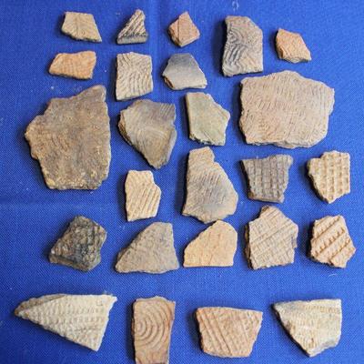 Lot 73:  Native American Embossed Pot Shards From SC and Ga. 2000BC-1670 AD   $50