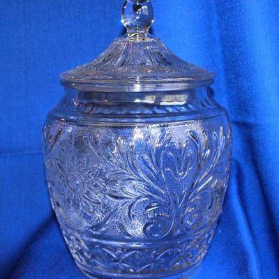 Lot 124: Pressed Glass Biscuit Jar   $25