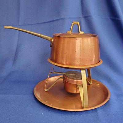 Lot 83: Copper and Brass Fondue Pot with Under tray $50