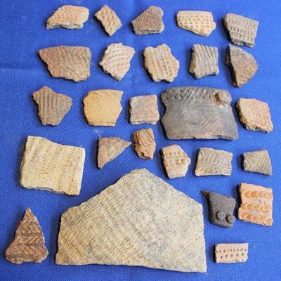 Lot 74:  Native American Embossed Pot Shards From SC and Ga. 2000BC-1670 AD   $50