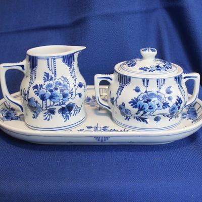 Lot 115: Delft Sugar and Creamer with Under-plate $25