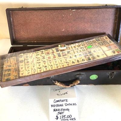 Complete Western Indies Bamboo & Bone Mahjong Set with extra tiles