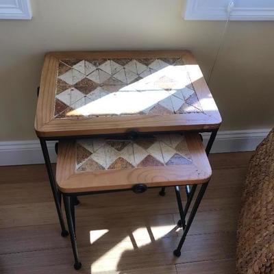 $65 pair Tile /Wood /Metal Nesting Tables