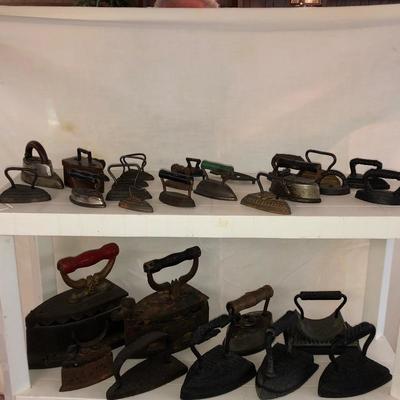 Part of large Sad Iron collection.  Top row are minitures
