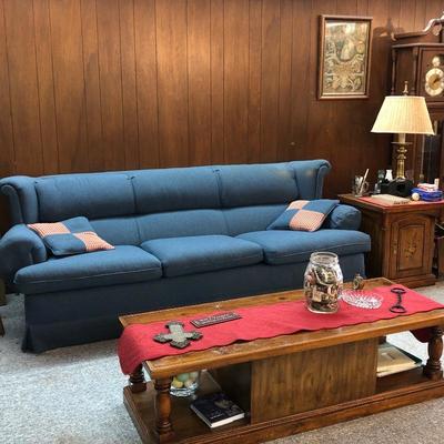 Long blue sofa