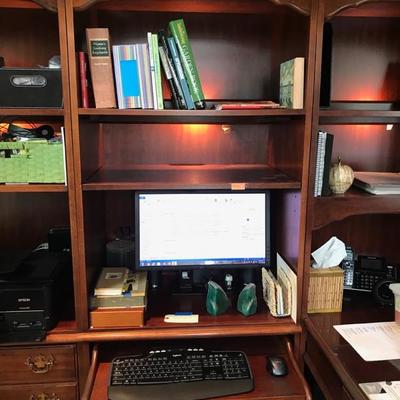 Mahogany bookcase with computer desk $195
