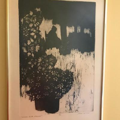 James Shell Woman with Flowers woodblock $95