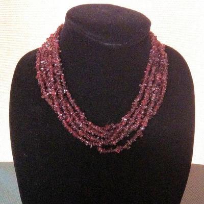MMC025 Garnet Chip Six Strand Necklace