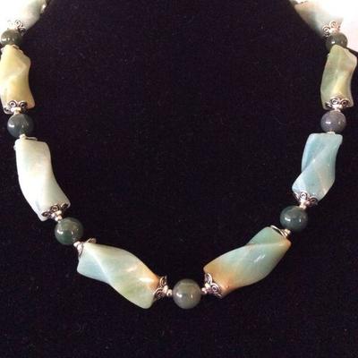 MMC052 Amazonite Twisted Bead Necklace 