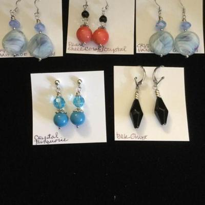 MMC077 Coral, Black and Blue Earrings