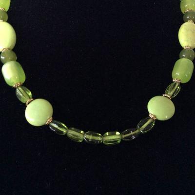 MMC045 Green Turquoise, Crystal & Jade Necklace