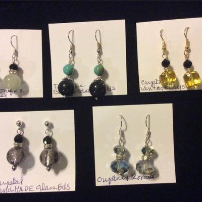 MMC084 Crystal & Jade Bead Earrings 