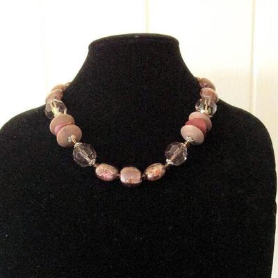 MMC049 Hand Blown Glass & Lucite Beaded Necklace 