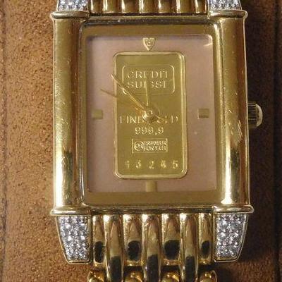 Croton 23 k Gold Plate with Credit Suisse Fine Gold 999.9 - Runs Great