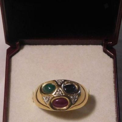 14 k Ruby - Sapphire - Jade Ring