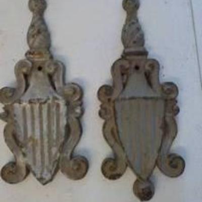 2 cast iron decorative pieces 9 tall x 3 wide