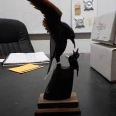 Horn mamma bird feeding baby made from buffalo horn 8 tall