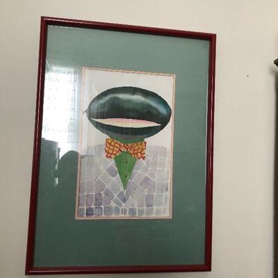 PR1079 https://www.ebay.com/itm/124253108699 PR1079: Gene Meyer's Water Color Melon Head with Bow Tie Portrait Local Pickup...