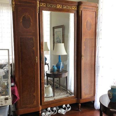 PR0105 https://www.ebay.com/itm/124267516790 PR0105: French Revival Style Carved Brass Ornamental Armoire, 19th c., the rounded corner...