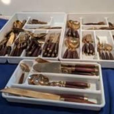 brass with wood handle silverware