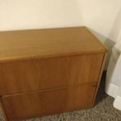 2 drawer solid oak file cabinet with key 36in wide 20in deep 29 in tall