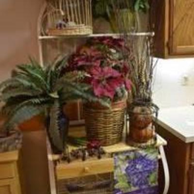 Large Lot of Decor, Baskets, Garden Flag, Assorted Greenery