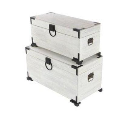 Deco 79 2831 Wood Trunk (Set of 2), WhiteBlack