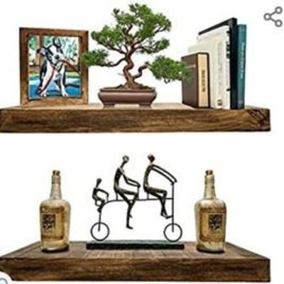 Darvish & Saints Rustic Floating Shelves [Solid Wood] - Natural Grain, Farmhouse Distressed, True Flush Hidden Brackets, Modern Barn...
