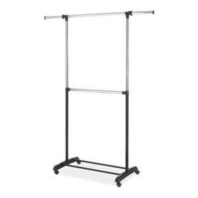 Whitmor Adjustable 2-Rod Garment Rack - Rolling Clothes Organizer - Black and Chrome