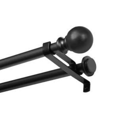 Kenney Decorative Ball Double Window Curtain Rod, 58 Diameter, 66-120 Length, Matte Black