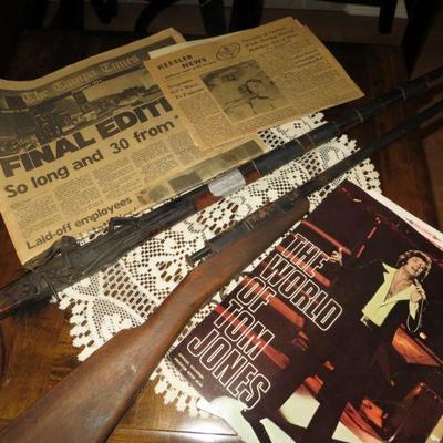 Tom Jones of Course! 
Muzzle gun
Sword