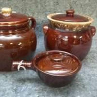Lot of Three Vintage Brown Crocks