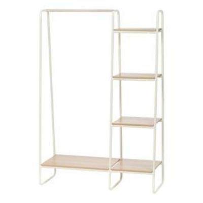 IRIS Metal Garment Rack with Wood Shelves - White