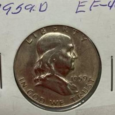 1959-D Benjamin Franklin Silver Half Dollar