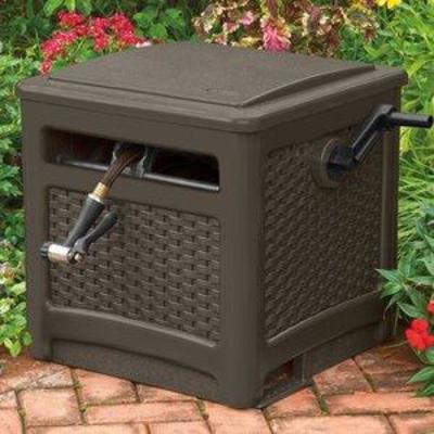 Suncast Smart Trak Wicker Garden Hose Reel Guide and Hideaway, Java Brown