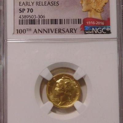 2016 W 24 Kt Gold Mercury Dime - SP 70