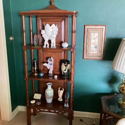 Faux bamboo shelf with Lladro ++.