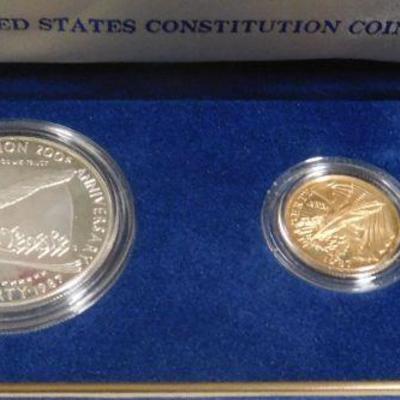 United States Constitution Coins - Silver Dollar and Five Dollar Gold Coin