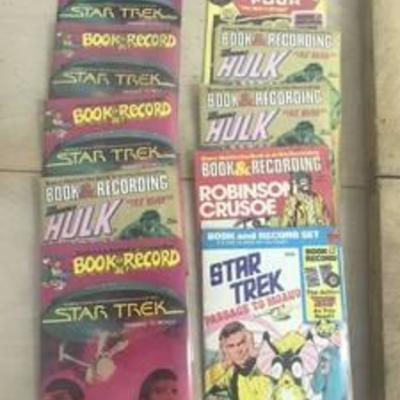 10 assorted superhero book and record sets