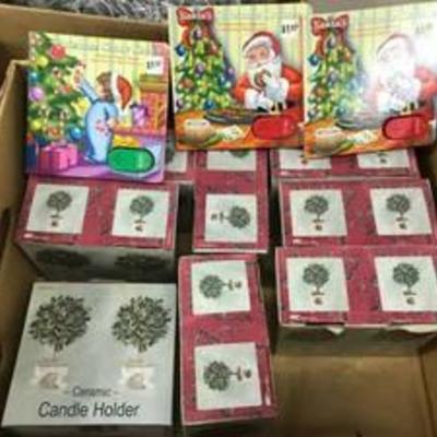 8 ceramic candle holders and Christmas books